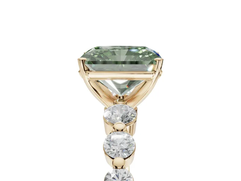 Radiant Cut Graduated Side Stone Engagement Ring Setting for a Fancy Green Lab-Grown Diamond | Yellow Gold