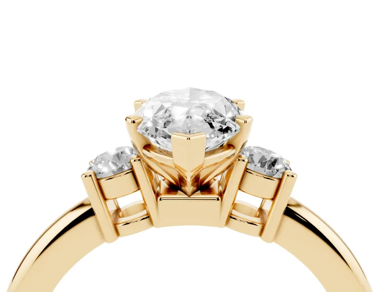 Three-Stone Marquise Cut Diamond Ring Set in Yellow gold with Prong Setting and Plain Band