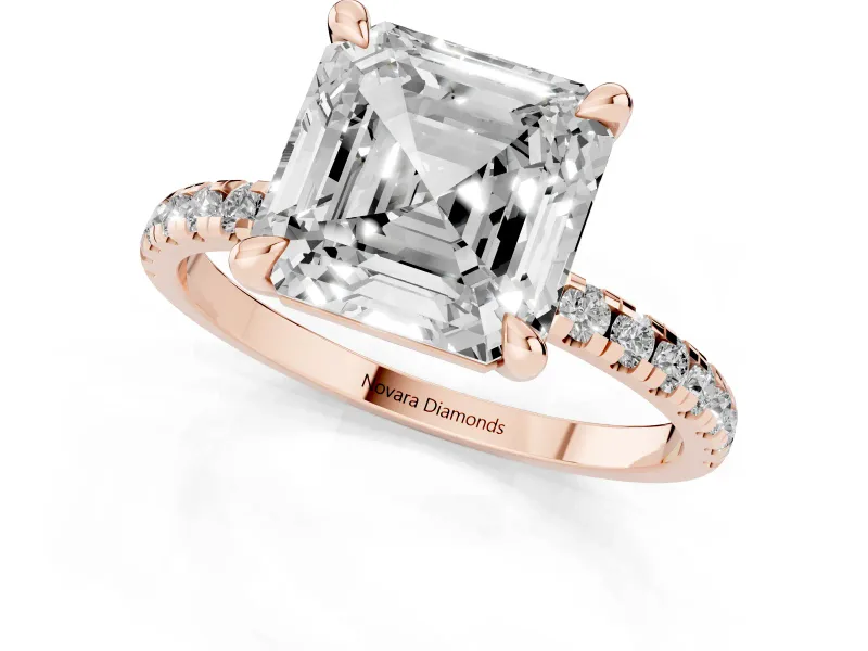 Asscher Cut Petite Pavé Solitaire Engagement Ring Setting | Slim Band | Rose Gold