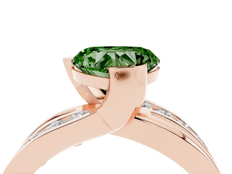 Heart-Shaped Graduated Bypass Engagement Ring Setting for a Fancy Green Lab-Grown Diamond | Split Shank | Rose Gold