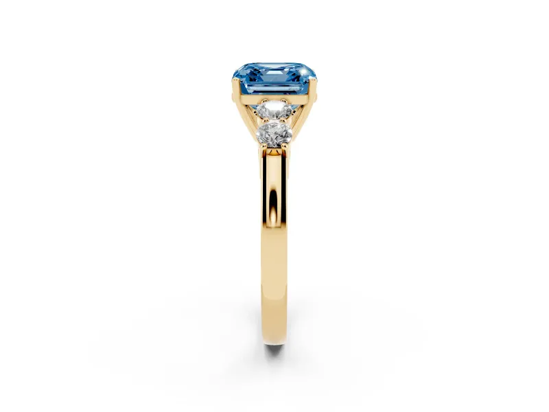Asscher Cut 5 Stone Engagement Ring Setting for a Fancy Blue Lab-Grown Diamond | Yellow Gold