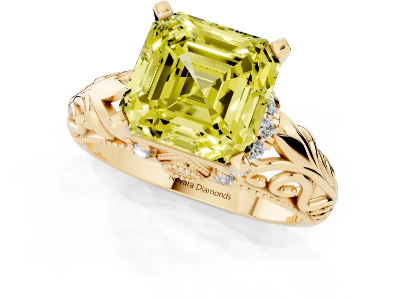 Asscher Cut Filigree Engagement Ring Setting for a Fancy Yellow Lab-Grown Diamond | Yellow Gold