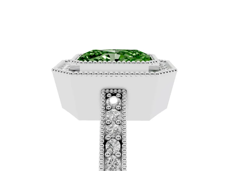 Radiant Cut Halo Engagement Ring Setting for a Fancy Green Lab-Grown Diamond | Sterling Silver - Design NV-24886
