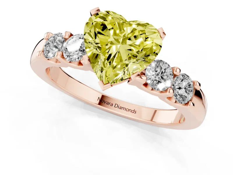 Heart-Shaped Five Stone Engagement Ring Setting for a Fancy Yellow Lab-Grown Diamond | Rose Gold