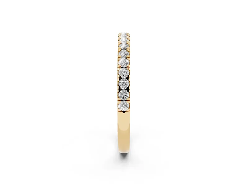 Round Diamond Slender Eternity Band Set in Yellow gold with Pavé U-Prong Setting