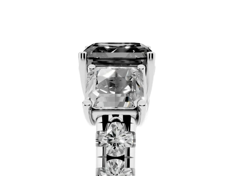 Asscher Cut Three Stone Engagement Ring Setting for a Black Center | Accented Shoulders | Sterling Silver
