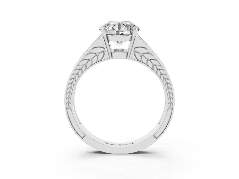 Round Cut Diamond Split Shank Ring Set in Platinum with Pavé Band and Prong Setting