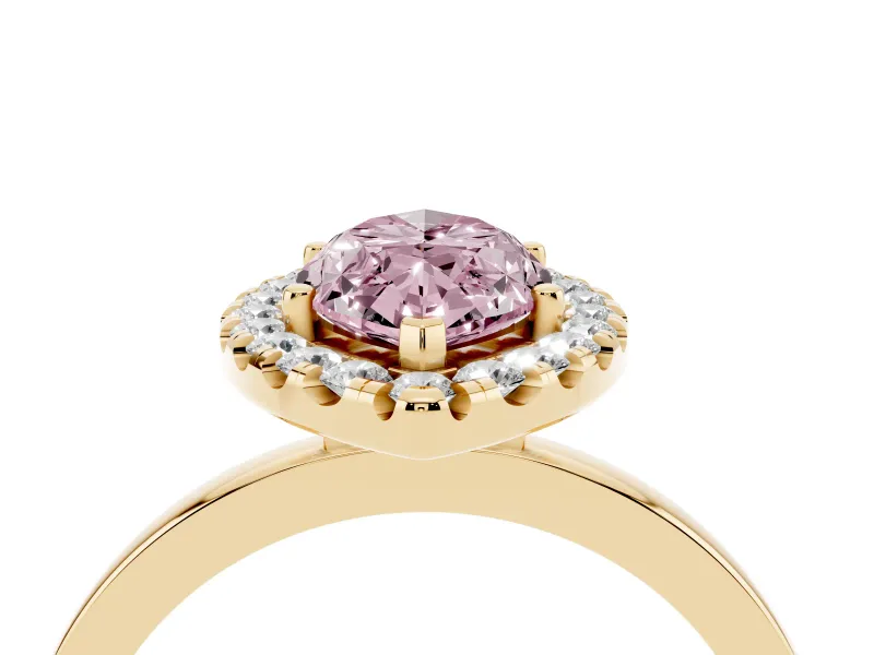 Marquise Thin Halo Engagement Ring Setting for a Fancy Pink Lab-Grown Diamond | Plain Polished Band | Yellow Gold
