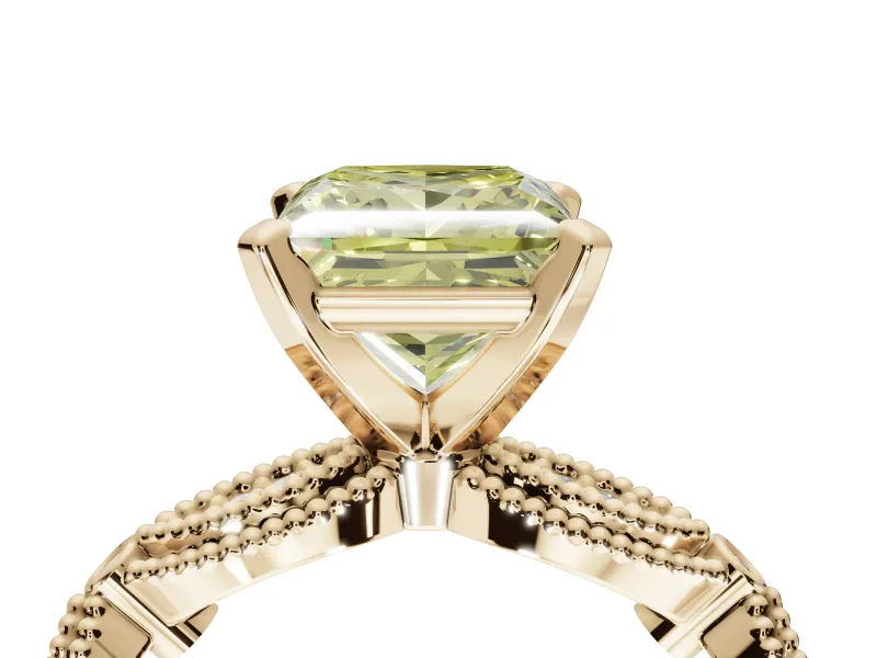 Princess Cut Vintage Engagement Ring Setting for a Fancy Yellow Lab-Grown Diamond | Graduated Stations | Yellow Gold