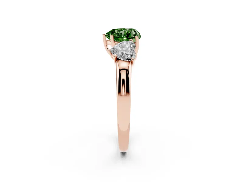 Heart-Shaped Three Stone Engagement Ring Setting for a Fancy Green Lab-Grown Diamond | Matching Side Stones | Rose Gold