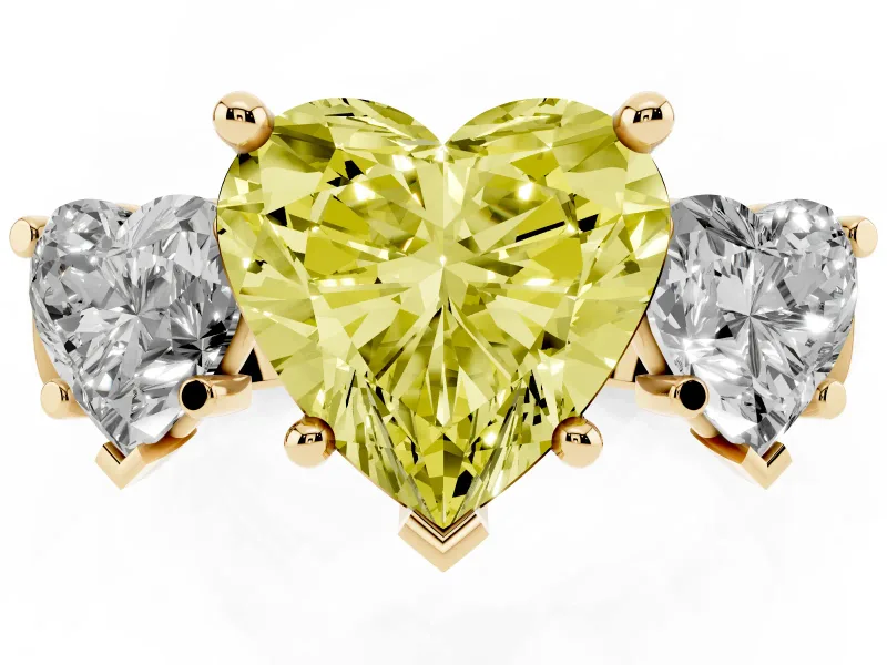 Heart-Shaped Three Stone Engagement Ring Setting for a Fancy Yellow Lab-Grown Diamond | Plain Squared Band | Yellow Gold