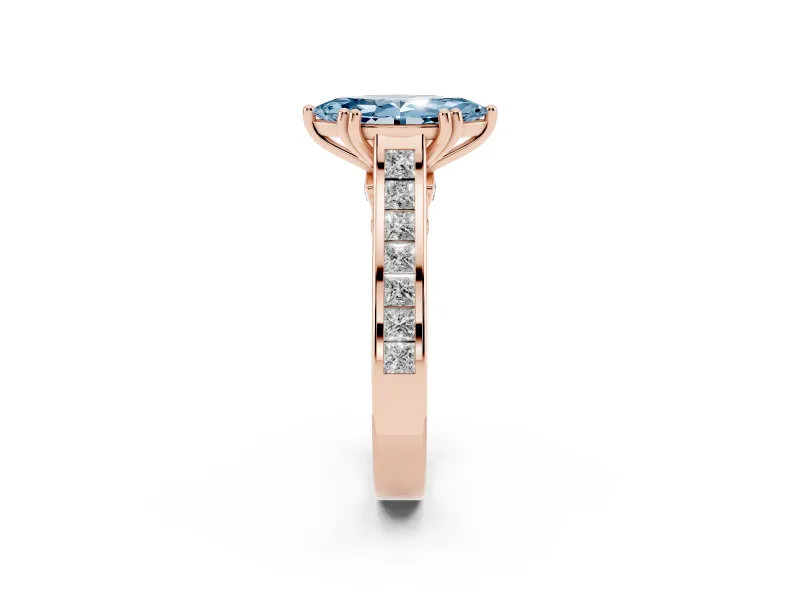 Marquise Channel Set Solitaire Engagement Ring Setting for a Fancy Blue Lab-Grown Diamond | Princess Channel | Rose Gold