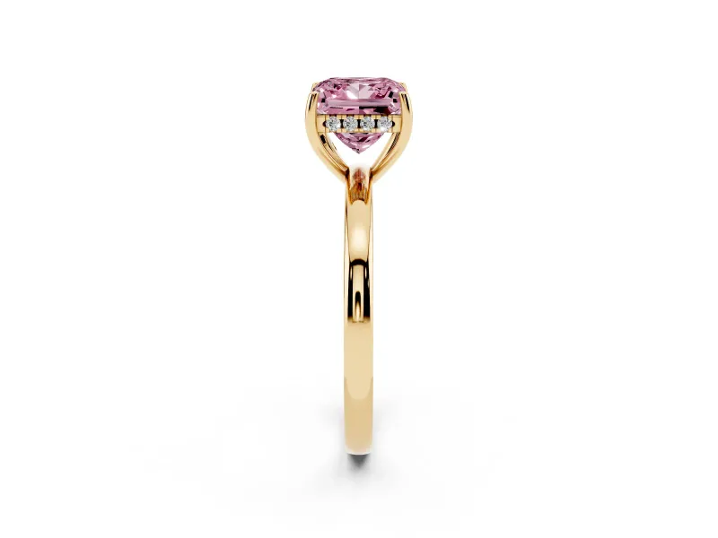 Princess Cut Engagement Ring Setting for a Fancy Pink Lab-Grown Diamond | Hidden Halo | Yellow Gold