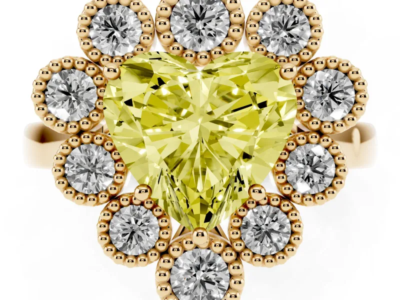 Heart-Shaped Halo Engagement Ring Setting for a Fancy Yellow Lab-Grown Diamond | Yellow Gold - Design NV-24775