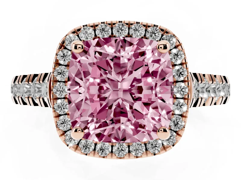 Cushion Cut Accented Halo Engagement Ring Setting for a Fancy Pink Lab-Grown Diamond | Rose Gold