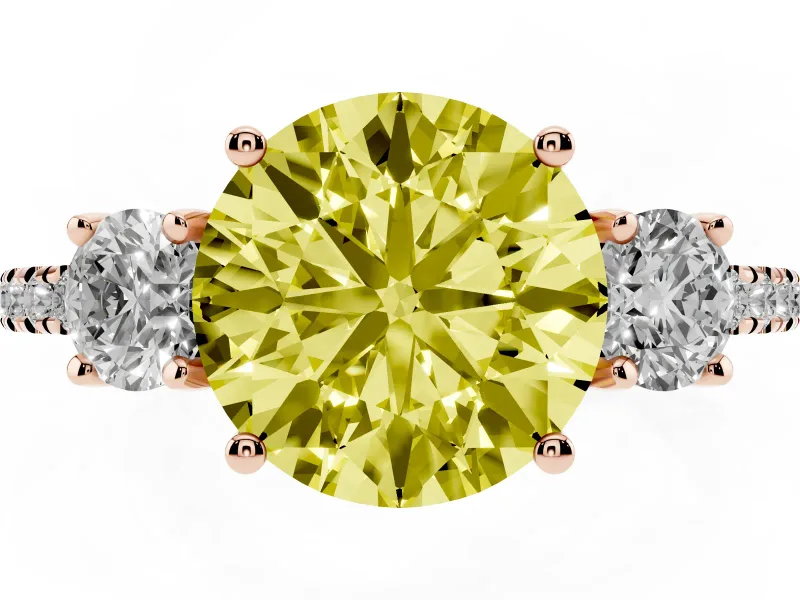 Round Three Stone Engagement Ring Setting for a Fancy Yellow Lab-Grown Diamond | Pave Shoulders | Rose Gold