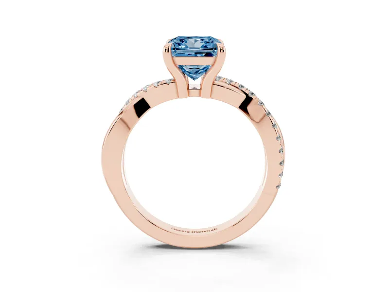 Princess Cut Twist Engagement Ring Setting for a Fancy Blue Lab-Grown Diamond | Rose Gold