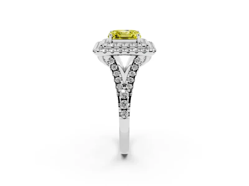 Asscher Cut Halo Engagement Ring Setting for a Fancy Yellow Lab-Grown Diamond | Sterling Silver - Design NV-24796