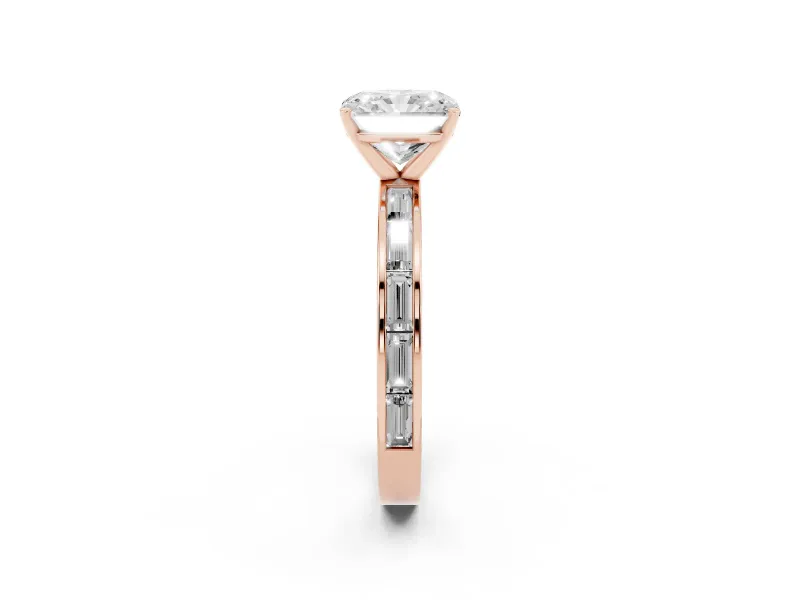 Radiant Cut Channel Set Engagement Ring Setting | Baguette Side Stones | Rose Gold