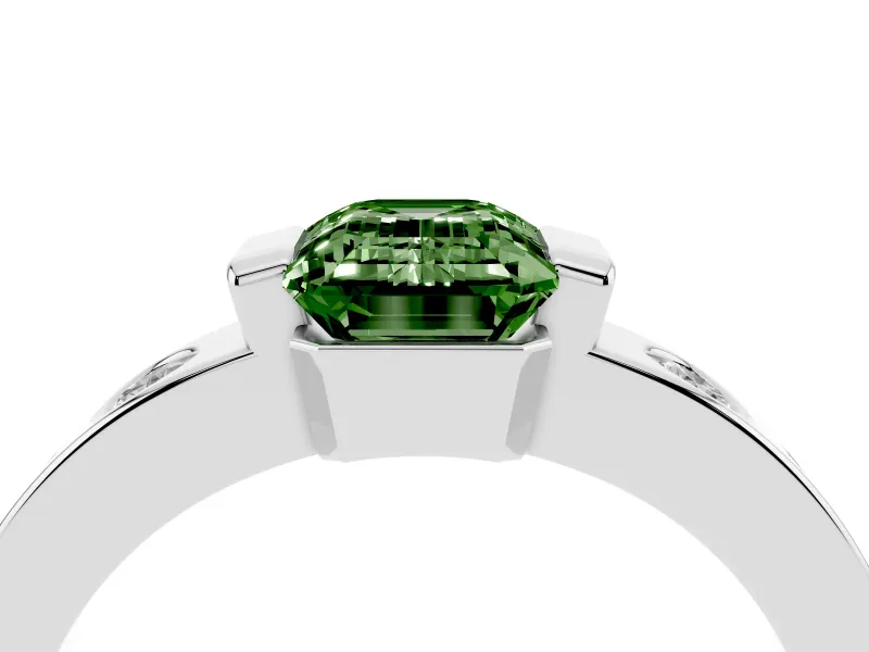 Emerald Cut Tension Style Engagement Ring Setting for a Fancy Green Lab-Grown Diamond | Sterling Silver