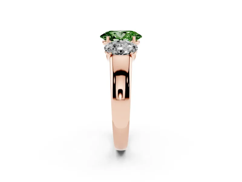 Oval 3 Stone Engagement Ring Setting for a Fancy Green Lab-Grown Diamond | Rose Gold