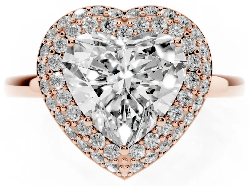 Heart Cut Diamond Halo Engagement Ring Set in Rose gold with Solitaire Band and Prong Setting