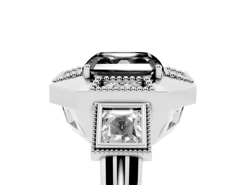 Fancy Black Asscher Cut Diamond Milgrain Halo Ring Set in Platinum with Split Shank