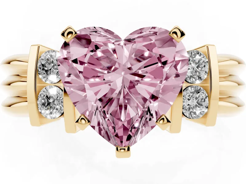 Heart-Shaped Bar-Set Engagement Ring Setting for a Fancy Pink Lab-Grown Diamond | Yellow Gold