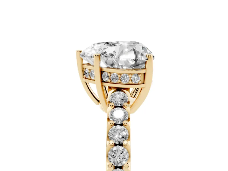 Heart-Shaped Hidden Halo Solitaire Engagement Ring Setting | Shared Prong Band | Yellow Gold