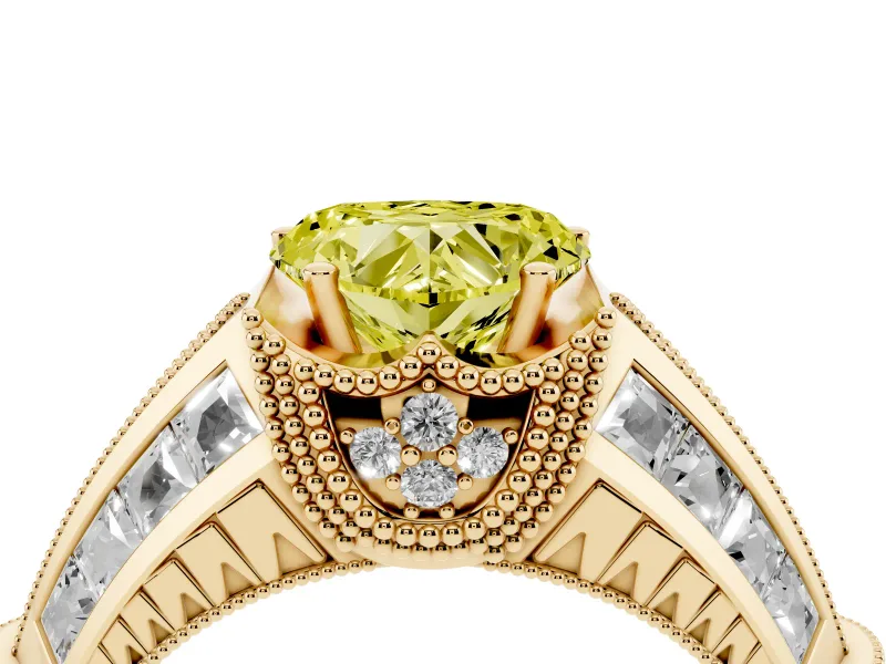 Heart-Shaped Vintage Milgrain Engagement Ring Setting for a Fancy Yellow Lab-Grown Diamond | Hidden Halo | Yellow Gold