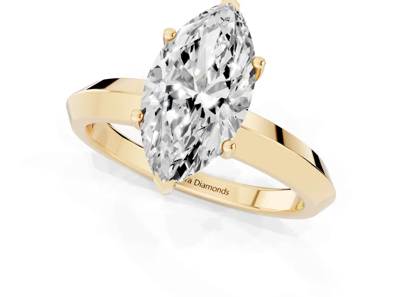 Marquise Cut Diamond Solitaire Engagement Ring Set in Yellow gold with Flat Band and Prong Setting