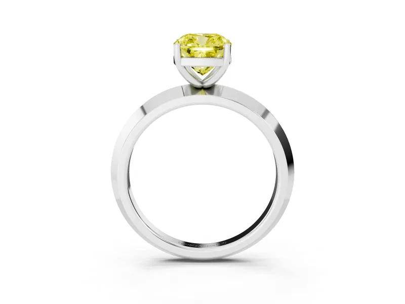 Fancy Yellow Cushion Cut Diamond Solitaire Engagement Ring Set in Silver with Flat Band and Prong Setting