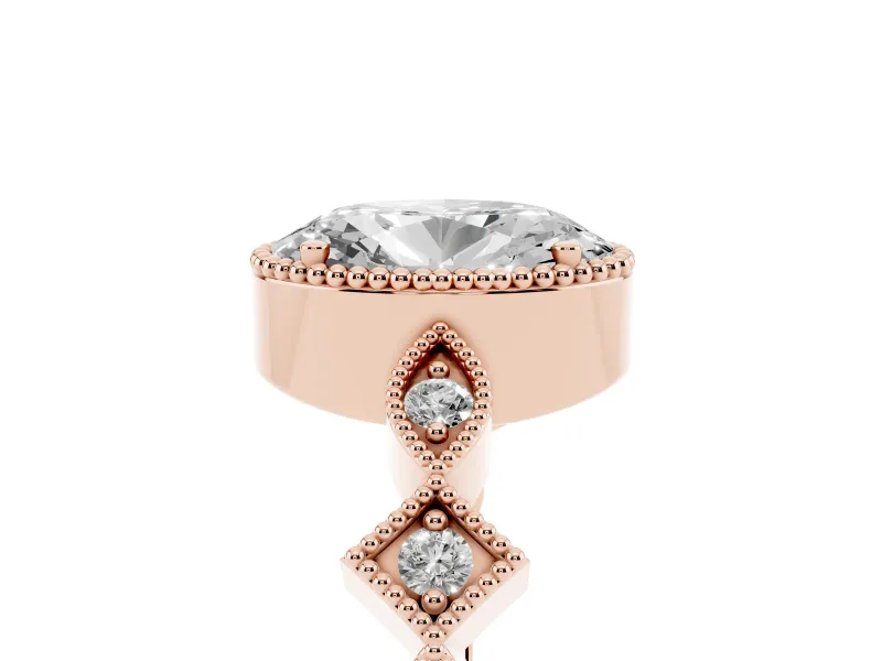 Oval Cut Diamond Milgrain Marquise Twist Band Ring Set in Rose gold with Prong Setting