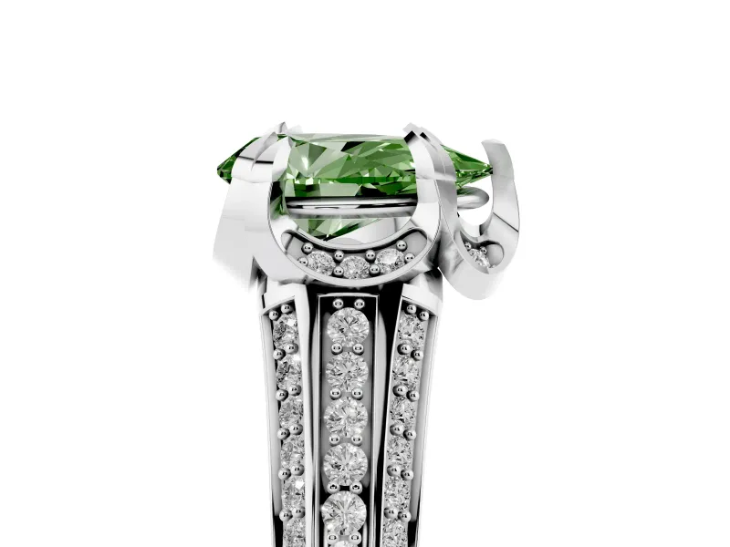 Pear-Shaped Hidden Halo Engagement Ring Setting for a Fancy Green Lab-Grown Diamond | Triple Row Pavé Band | Platinum