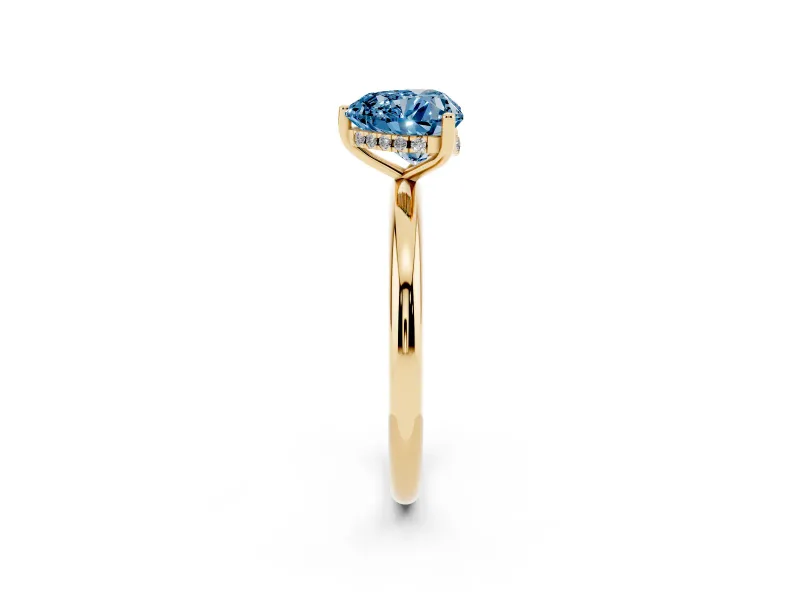 Heart-Shaped Hidden Halo Engagement Ring Setting for a Fancy Blue Lab-Grown Diamond | Plain Band | Yellow Gold