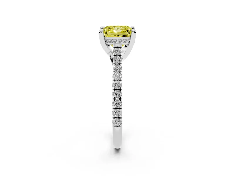 Princess Cut Hidden Halo Pave Engagement Ring Setting for a Fancy Yellow Lab-Grown Diamond | Claw Prongs | White Gold
