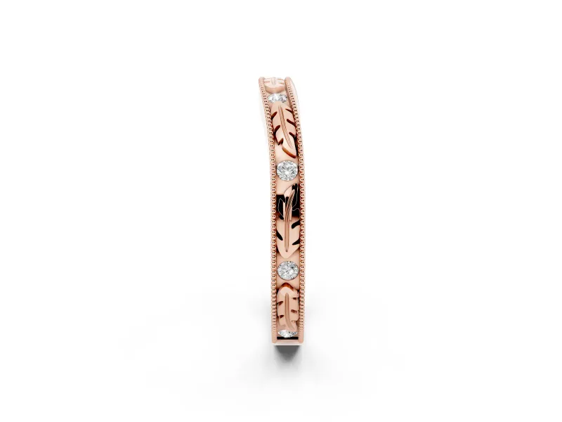 Round Diamond Bezel Eternity Band Set in Rose gold with Milgrain Detailing