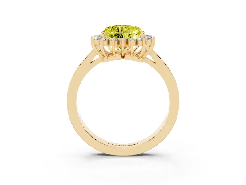 Heart-Shaped Scalloped Halo Engagement Ring Setting for a Fancy Yellow Lab-Grown Diamond | Flat Plain Band | Yellow Gold