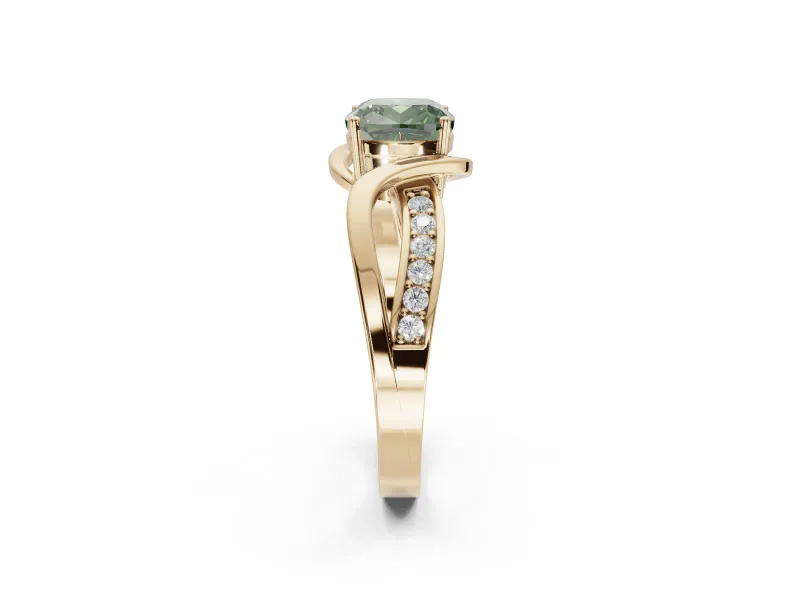 Cushion Cut Bypass Solitaire Engagement Ring Setting for a Fancy Green Lab-Grown Diamond | Pavé Strands | Yellow Gold