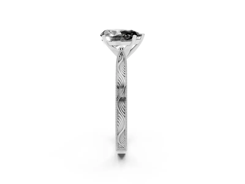 Pear-Shaped Engraved Solitaire Engagement Ring Setting for a Black Center | Platinum