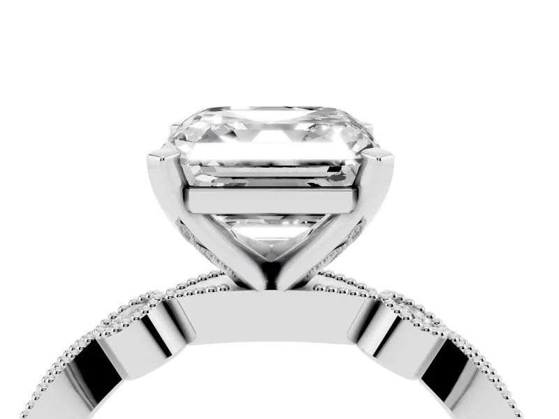Asscher Cut Vintage Milgrain Solitaire Engagement Ring Setting | Bezel Accents | Platinum