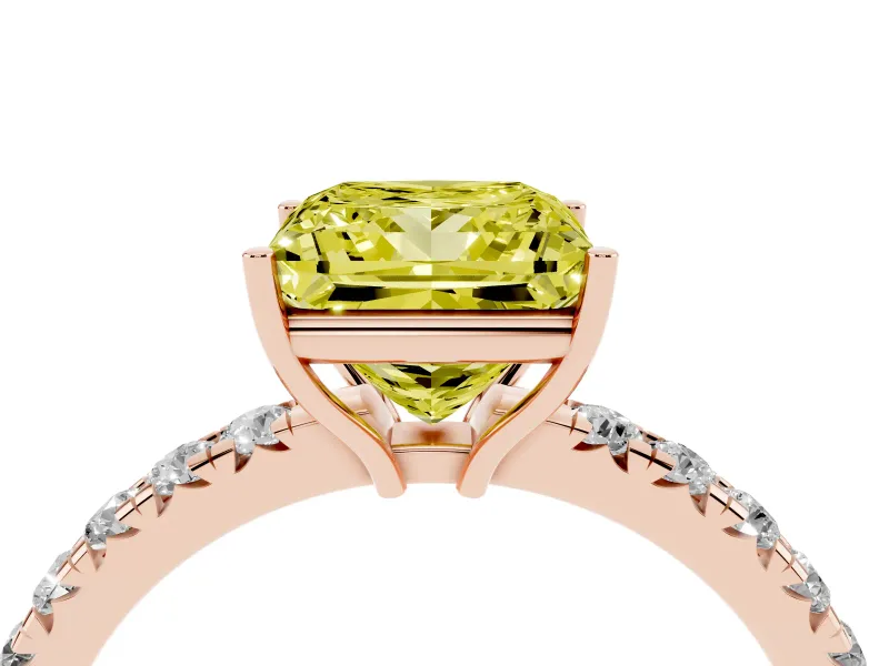 Princess Cut Pave Engagement Ring Setting for a Fancy Yellow Lab-Grown Diamond | Shared Prong Band | Rose Gold