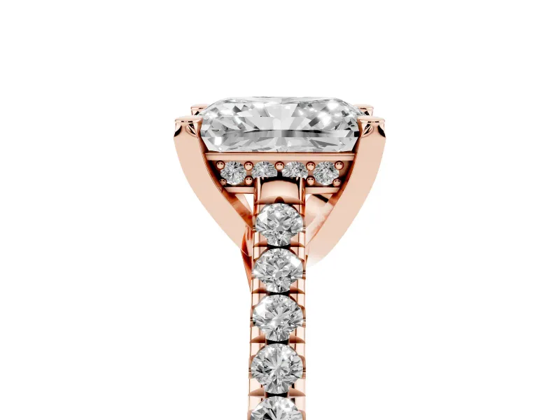 Radiant Cut Hidden Halo Pave Engagement Ring Setting | Claw Prongs | Rose Gold