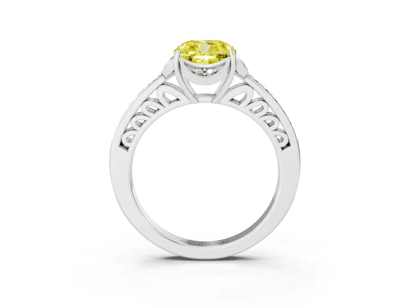 Cushion Cut Floral Pavé Engagement Ring Setting for a Fancy Yellow Lab-Grown Diamond | Platinum