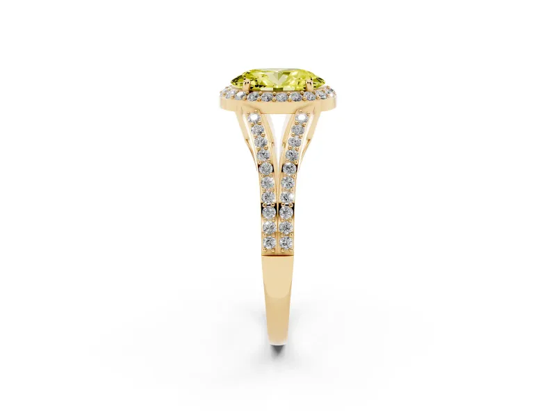 Oval Split Shank Halo Engagement Ring Setting for a Fancy Yellow Lab-Grown Diamond | Yellow Gold