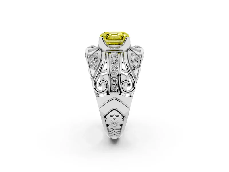 Asscher Cut Art Deco Engagement Ring Setting for a Fancy Yellow Lab-Grown Diamond | Platinum