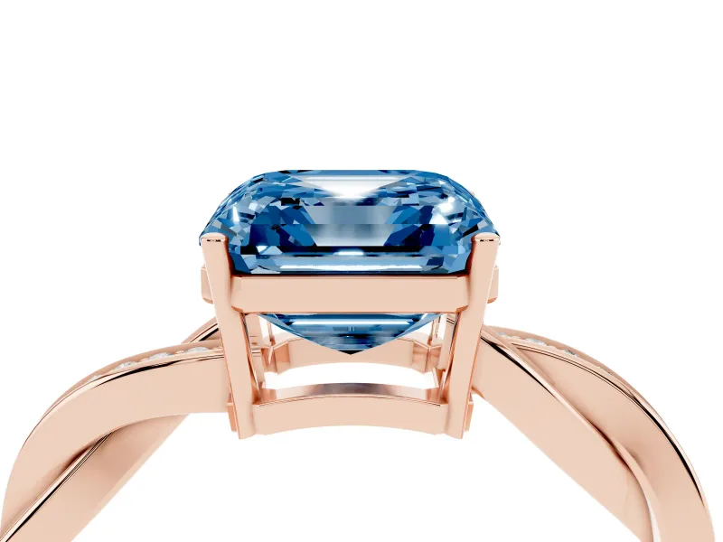 Asscher Cut Twisted Pavé Solitaire Engagement Ring Setting for a Fancy Blue Lab-Grown Diamond | Open Basket | Rose Gold
