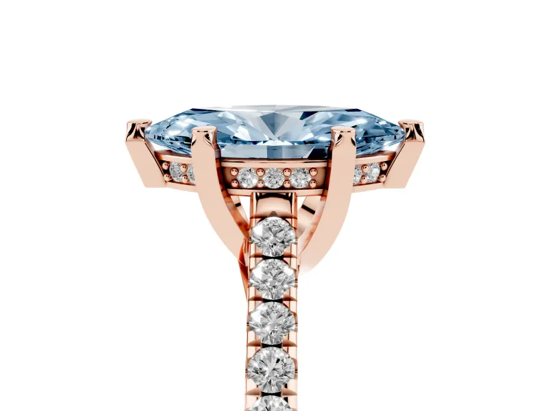 Marquise Hidden Halo Pave Engagement Ring Setting for a Fancy Blue Lab-Grown Diamond | Claw Prongs | Rose Gold