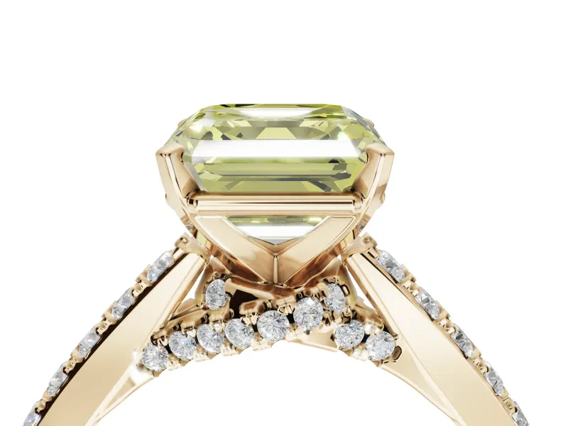 Asscher Cut Pavé Engagement Ring Setting for a Fancy Yellow Lab-Grown Diamond | Crossover Gallery | Yellow Gold
