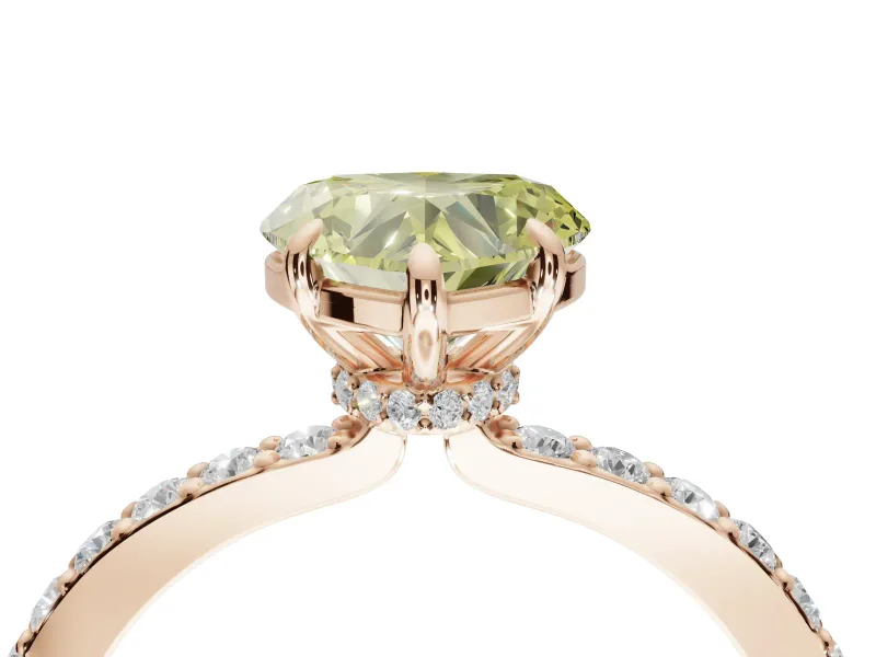 Heart-Shaped Hidden Halo Engagement Ring Setting for a Fancy Yellow Lab-Grown Diamond | Pavé Band | Rose Gold